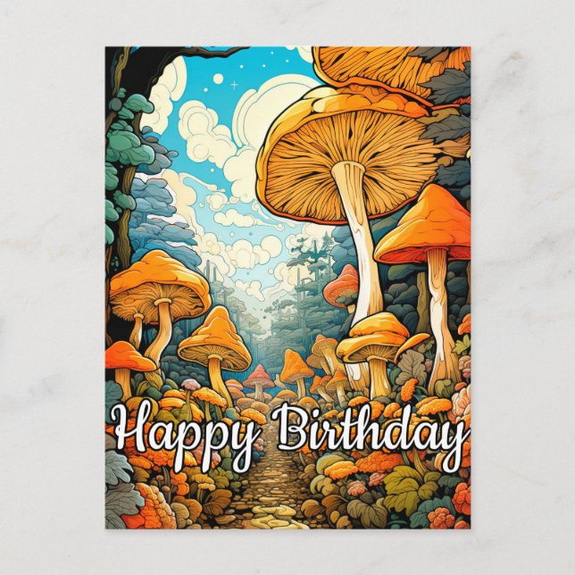 Carte Postale Illustration de forêt de champignons abstraite cré (Devant)