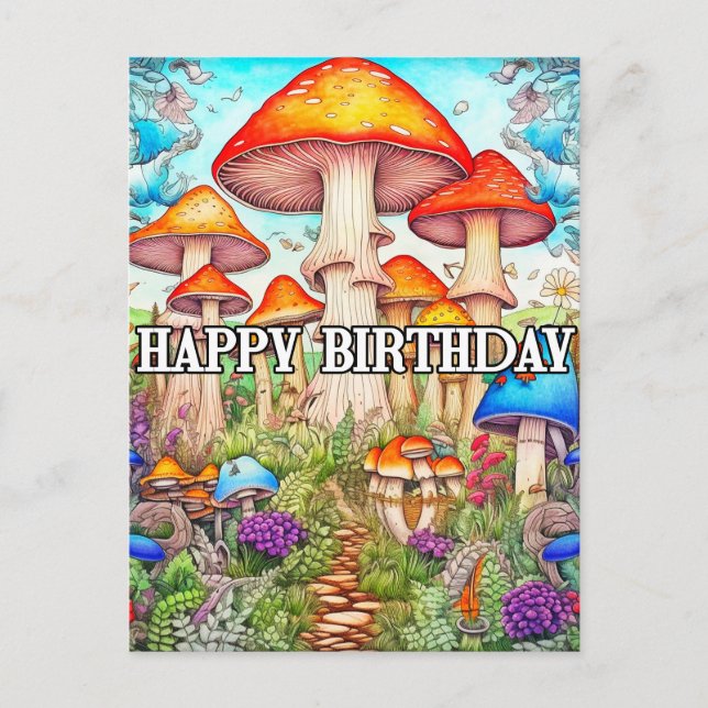 Carte Postale Illustration de forêt de champignons envahis migno (Devant)
