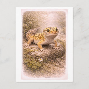 Carte Postale Illustration de gecko léopard de style vintage