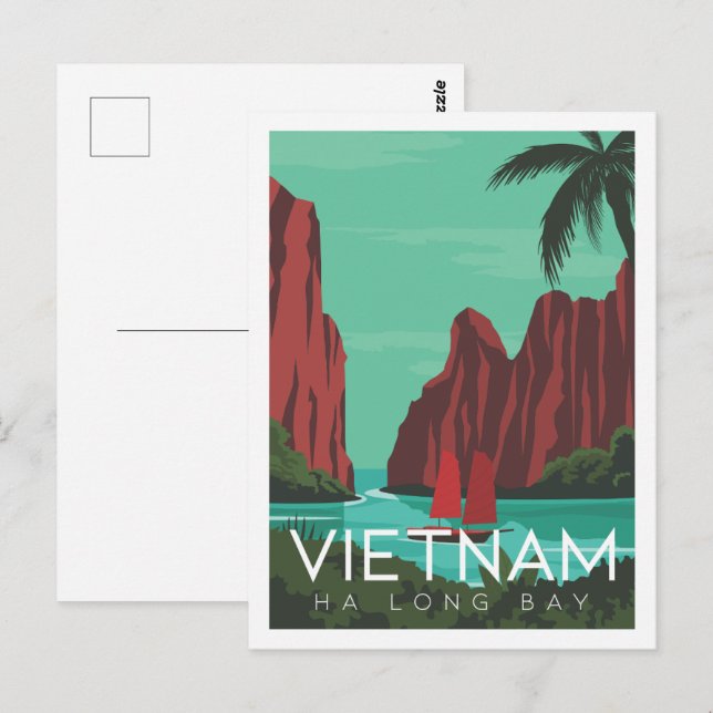 Carte Postale Illustration de Ha long Bay Vietnam Travel Place (Devant / Derrière)