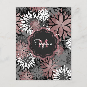 Carte Postale Illustration de jolies fleurs géométriques d'or Ro