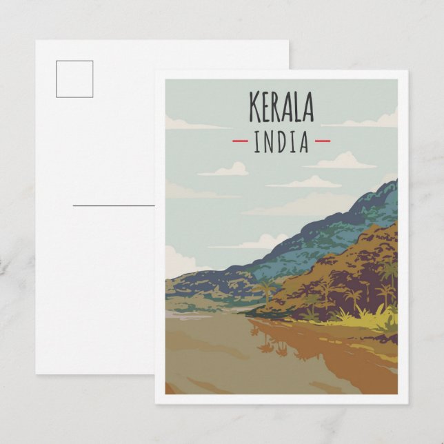 Carte Postale Illustration de Kerala India Art Vintage voyage (Devant / Derrière)