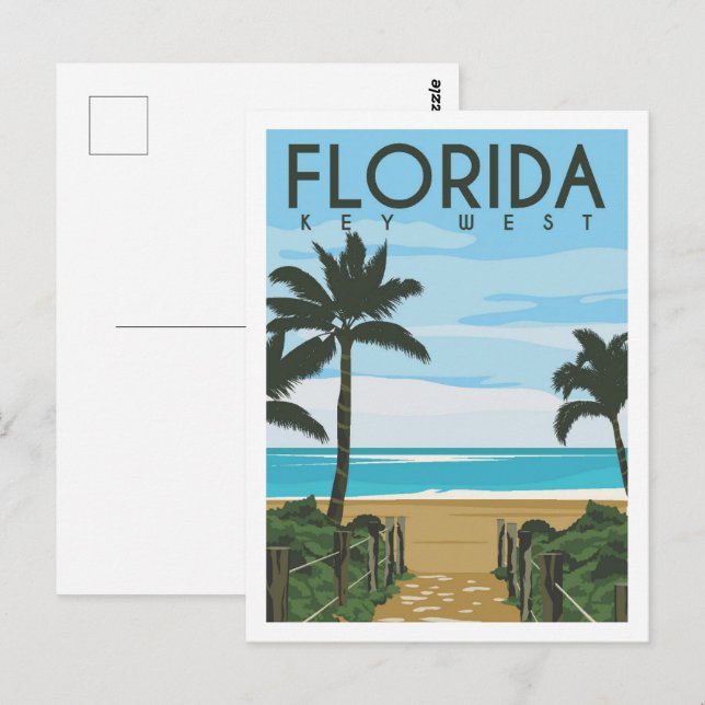Carte Postale Illustration de Key West Florida USA Travel Place (Devant / Derrière)