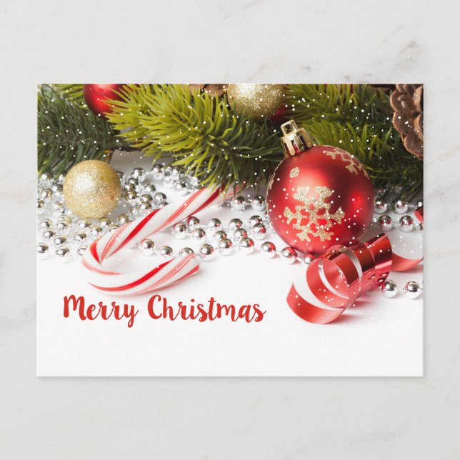 Carte Postale Illustration De La Branche De Pin Vert Et Des Lant (Devant)