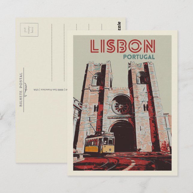 Carte Postale Illustration de la cathédrale de Lisbonne Portugal (Devant / Derrière)