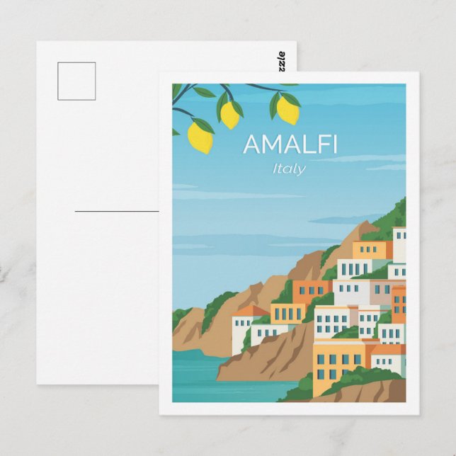 Carte Postale Illustration de la célèbre place de voyage d'Amalf (Devant / Derrière)