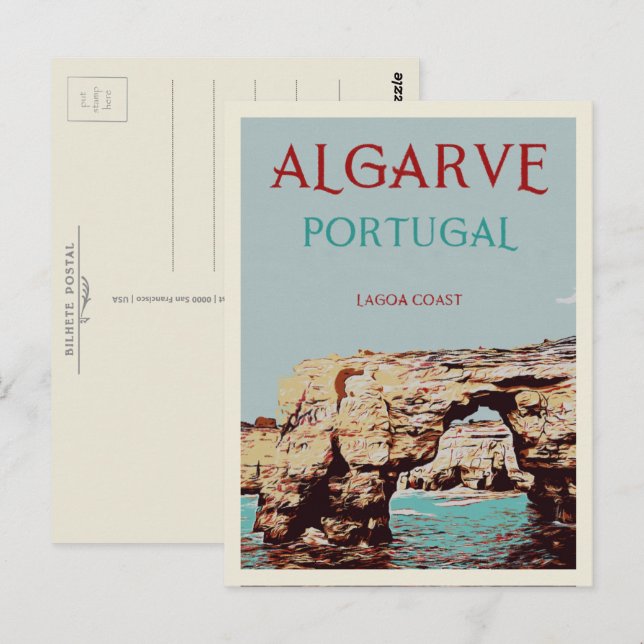 Carte Postale Illustration de la côte de Lagoa Algarve Portugal  (Devant / Derrière)