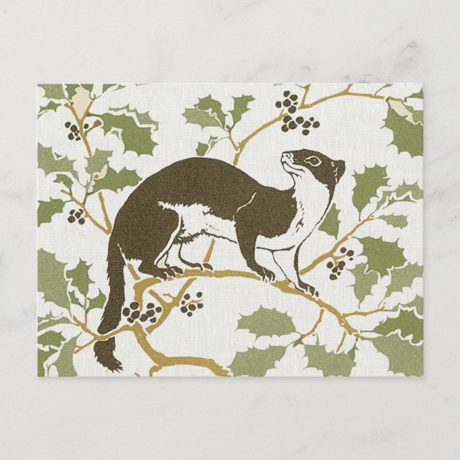 Carte Postale Illustration de la faune de l'art nouveau - Mink (Devant)