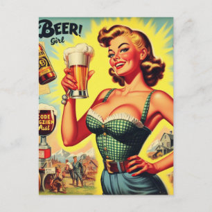 Carte Postale Illustration de la femme de bière vintage