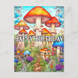 Carte Postale Illustration de la forêt de champignons surcultivé