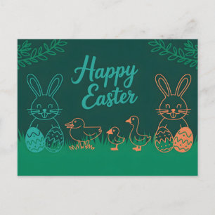 Carte Postale Illustration de la ligne de Pâques avec lapins et 