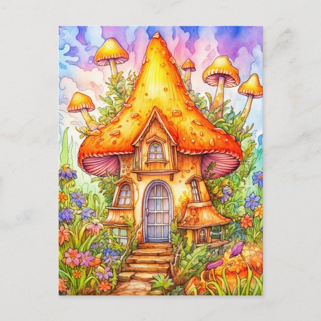 Carte Postale Illustration de la maison de champignons majestueu (Devant)