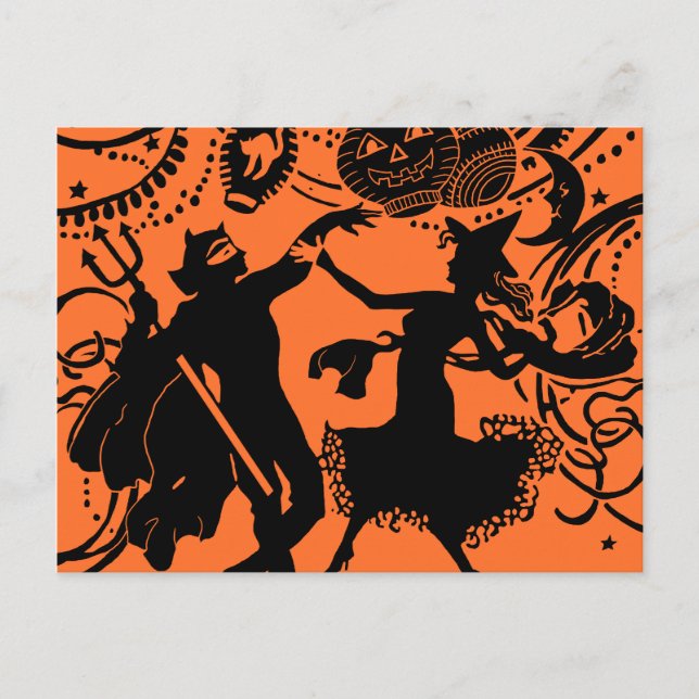 Carte Postale Illustration de la silhouette de la danse du diabl (Devant)
