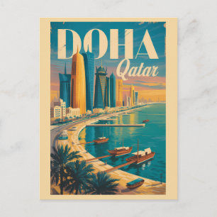 Carte Postale Illustration de la skyline de Doha Qatar Art de vo