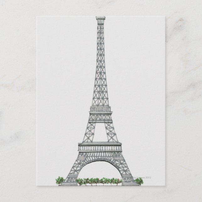 Carte Postale Illustration de la Tour Eiffel à Paris, France. (Devant)