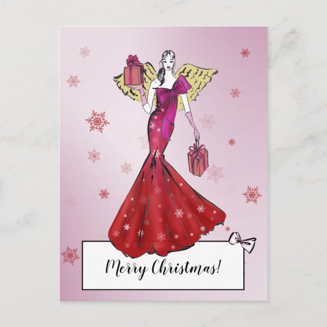 Carte Postale Illustration de l'ange de Noël branché (Devant)