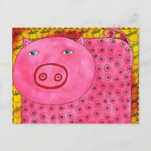 Carte Postale Illustration de l'aquarelle de cochon à motifs