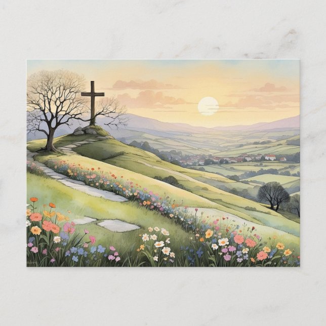 Carte Postale Illustration de l'art du soleil de Pâques (Devant)