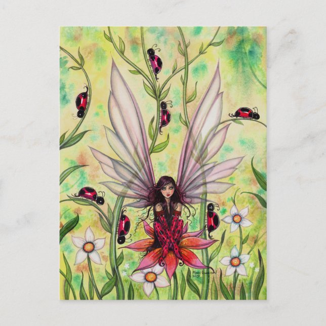 Carte Postale Illustration de l'Imaginaire de la fée Ladybug (Devant)