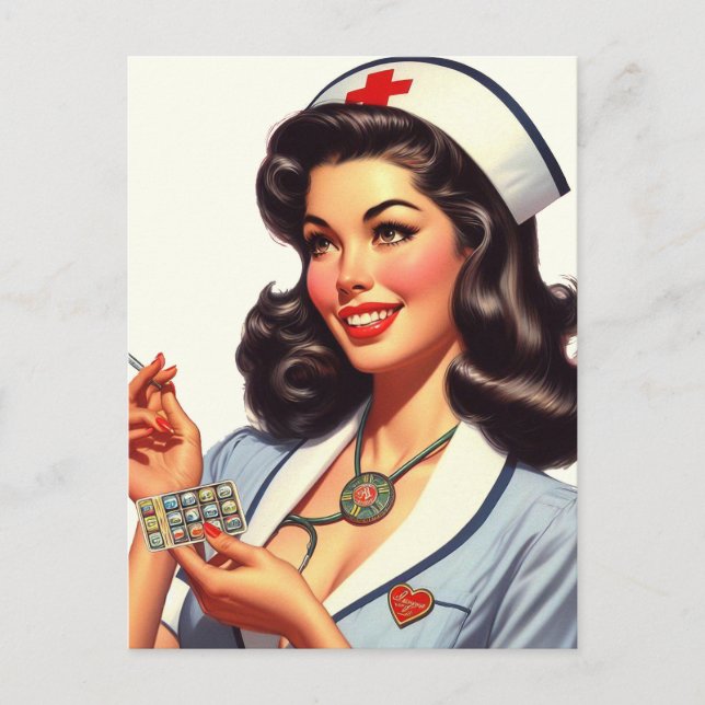 Carte Postale Illustration de l'infirmière vintage (Devant)