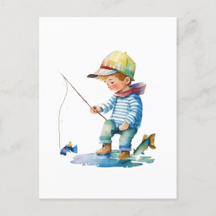 Carte Postale Illustration de Little Boy Fishing