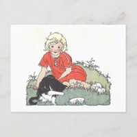 Illustration de livre vintage fille avec chat