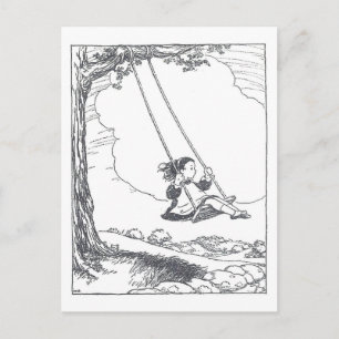Carte Postale Illustration de livre vintage Fille se balançant