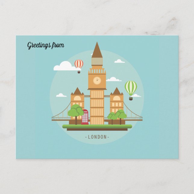 Carte Postale Illustration de Londres City (Devant)