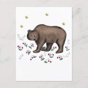 Carte Postale Illustration De L'Ours Brown Et Des Fraises Forest