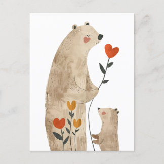 Carte Postale Illustration de Maman Ours Polaire et son Ourson M