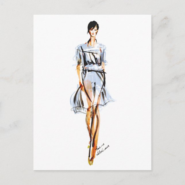 Carte Postale Illustration de mode | Robe Chloe Pastel Chiffon (Devant)