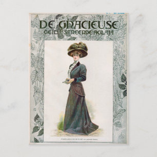 Carte Postale Illustration De Mode vintage Dame Tenant Un Livre