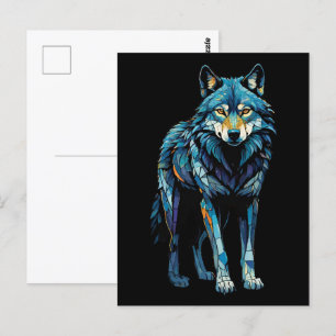 Carte Postale Illustration de mosaïque colorée du loup majestueu