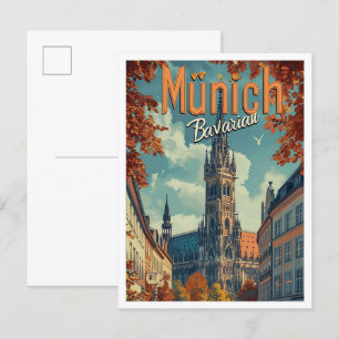 Carte Postale Illustration de Munich Allemagne Art Vintage