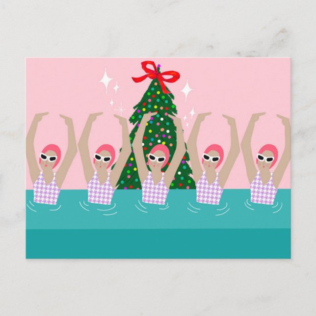 Carte Postale Illustration de nageurs artistiques Noël (Devant)