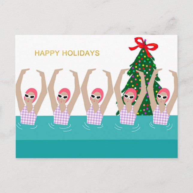 Carte Postale Illustration de nageurs artistiques Noël (Devant)