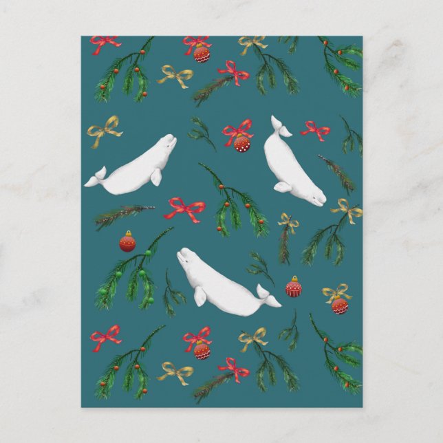 Carte Postale Illustration de Noël de la baleine béluga (Devant)
