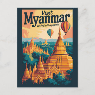 Carte Postale Illustration de pagodes du Myanmar Art de voyage v