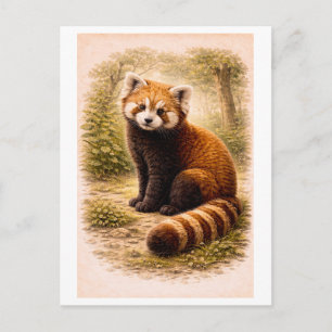 Carte Postale Illustration de Panda Rouge de Style Vintage