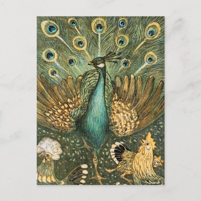 Carte Postale Illustration de paon vintage (Devant)