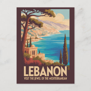 Carte Postale Illustration de paysage du Liban Art de voyage vin