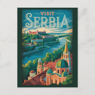 Carte Postale Illustration de paysage serbe Art de voyage vintag