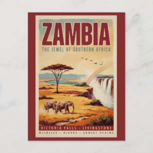 Carte Postale Illustration de paysage zambien Art de voyage vint