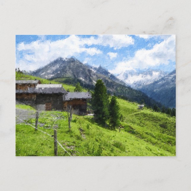 Carte Postale Illustration de peinture à l'huile des Alpes autri (Devant)