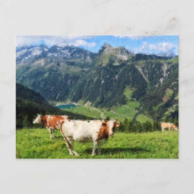 Carte Postale Illustration de peinture à l'huile des Alpes autri (Devant)