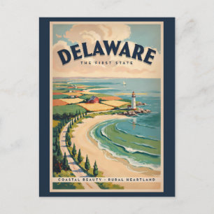 Carte Postale Illustration de phare du Delaware Art de voyage ré