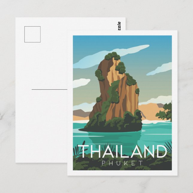 Carte Postale Illustration de Phuket Thaïlande célèbre Travel Pl (Devant / Derrière)