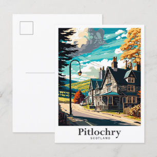 Carte Postale Illustration de Pitlochry Scotland Art Vintage voy