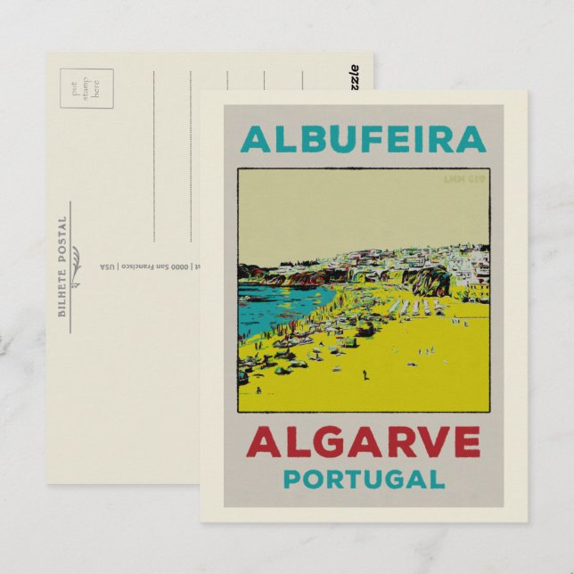 Carte Postale Illustration de plage Albufeira Algarve (Devant / Derrière)