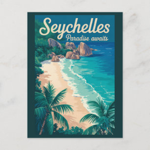 Carte Postale Illustration de plage vintage aux Seychelles Art d